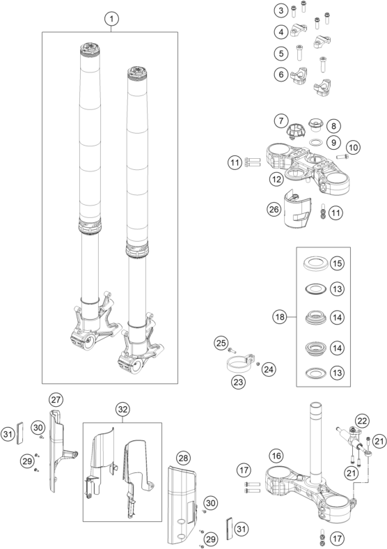 Sprängskiss: Front Fork, Triple Clamp – KTM 890 ADVENTURE R RALLY 2024