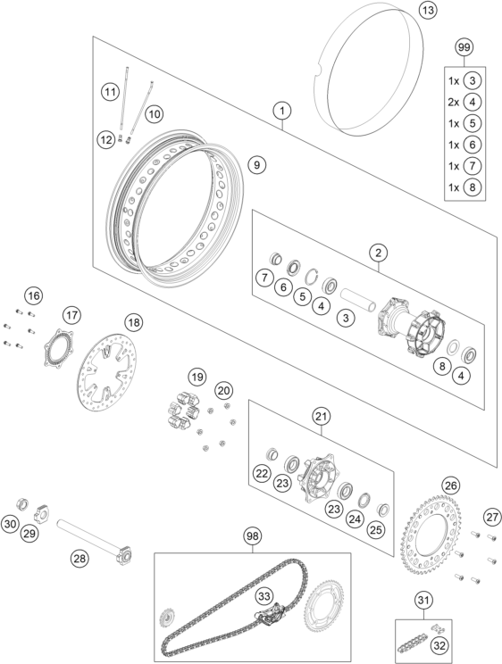 Sprängskiss: Rear Wheel – KTM 890 ADVENTURE R RALLY 2024