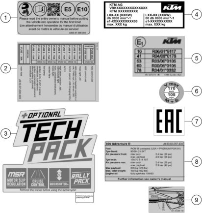 Sprängskiss: Technic Information Sticker – KTM 890 ADVENTURE R 2024