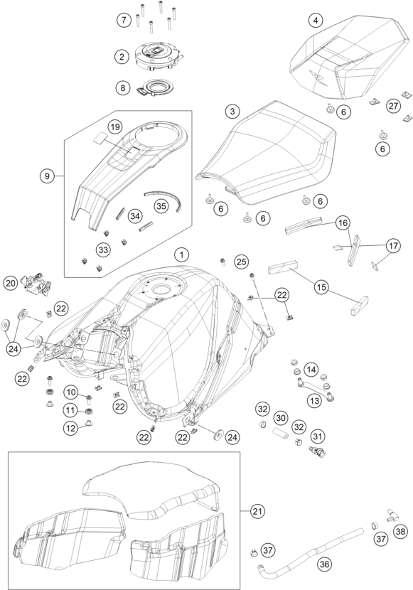 Sprängskiss: Tank, Seat – KTM 1390 SUPER DUKE R EVO, black 2024