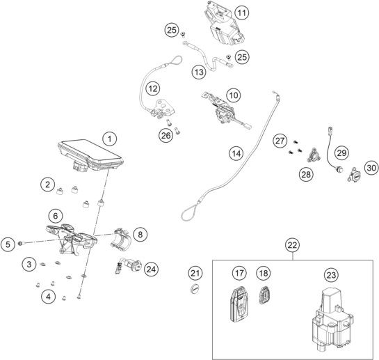 Sprängskiss: Instruments / Lock System – KTM 1390 SUPER DUKE R EVO, black 2024