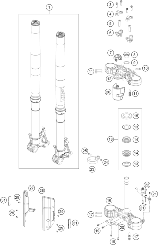 Sprängskiss: Front Fork, Triple Clamp – KTM 790 ADVENTURE R 2026