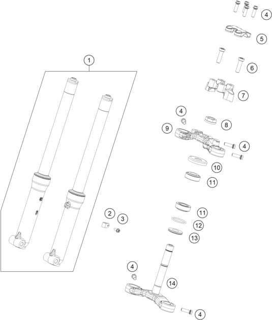 Sprängskiss: Front Fork, Triple Clamp – KTM SX-E 2 2024