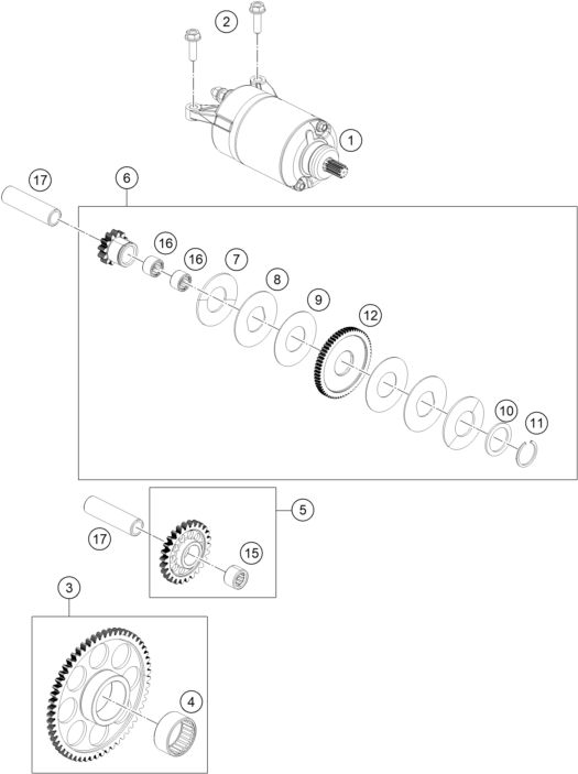 Sprängskiss: Electric Starter – KTM 390 DUKE, blue - CKD 2026