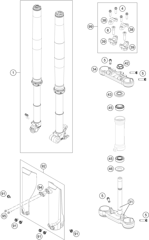 Sprängskiss: Front Fork, Triple Clamp – KTM SX-E 5 2025