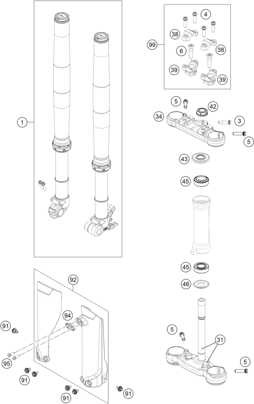Sprängskiss: Front Fork, Triple Clamp – KTM SX-E 3 2025