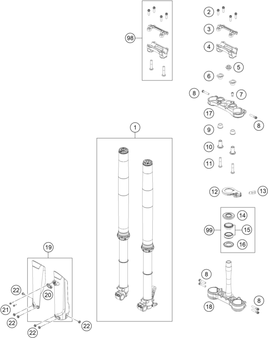 Sprängskiss: Front Fork, Triple Clamp – KTM FREERIDE E 660W 2027