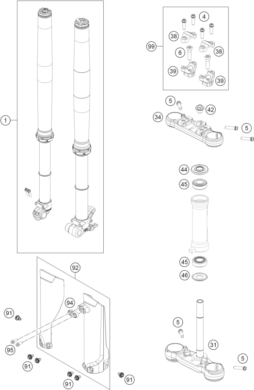 Sprängskiss: Front Fork, Triple Clamp – KTM 50 SX 2026