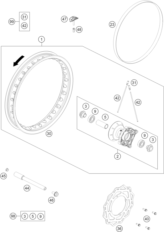 Sprängskiss: Front Wheel – KTM 65 SX 2027