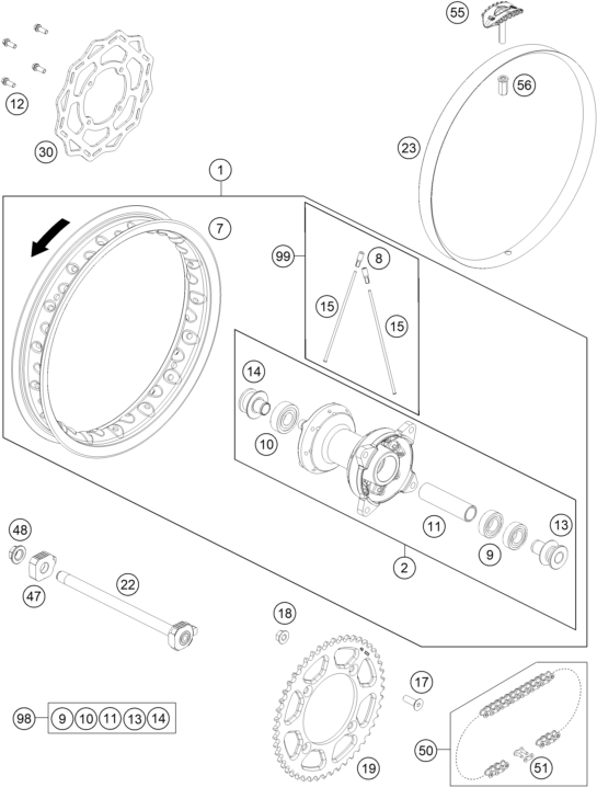 Sprängskiss: Rear Wheel – KTM 65 SX 2027