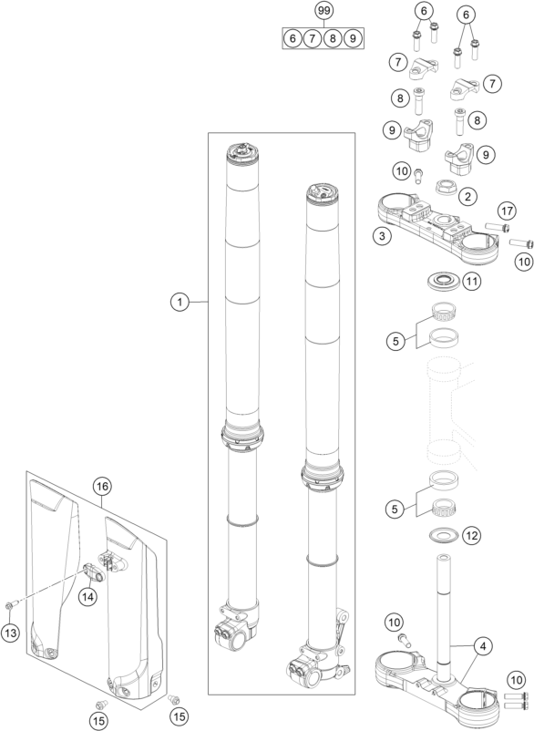 Sprängskiss: Front Fork, Triple Clamp – KTM 85 SX 17/14 2025