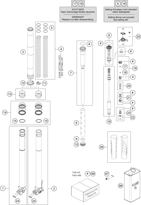 Sprängskiss: Front Fork Disassembled – KTM 300 EXC HARDENDURO 2025
