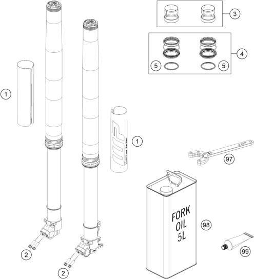 Sprängskiss: Front Fork Disassembled – KTM 300 XC-W FACTORY EDITION 2025
