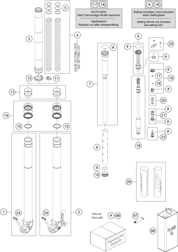 Sprängskiss: Front Fork Disassembled – KTM 450 SMR 2026