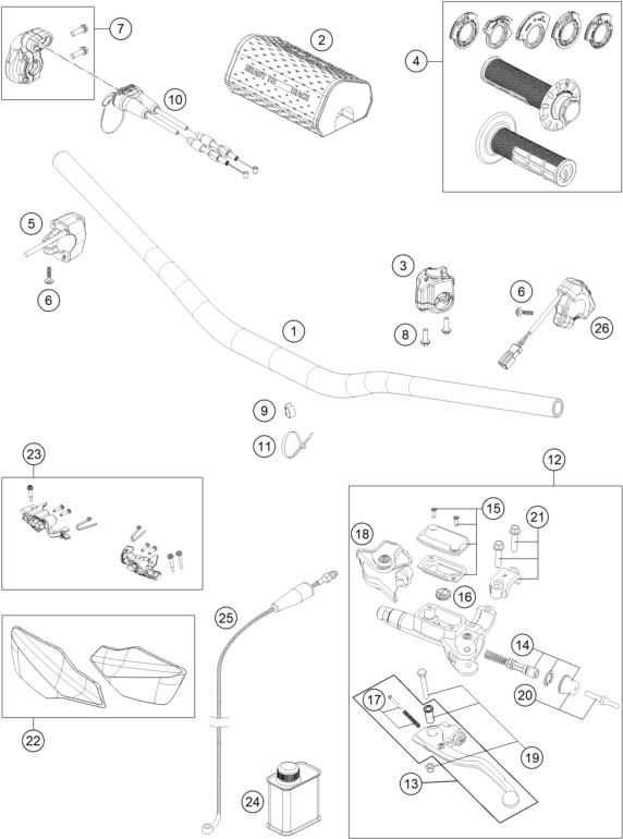 Sprängskiss: Handlebar, Controls – KTM 125 XC-W 2026