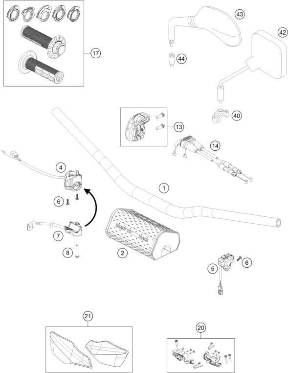 Sprängskiss: Handlebar, Controls – KTM 250 EXC-F 2026