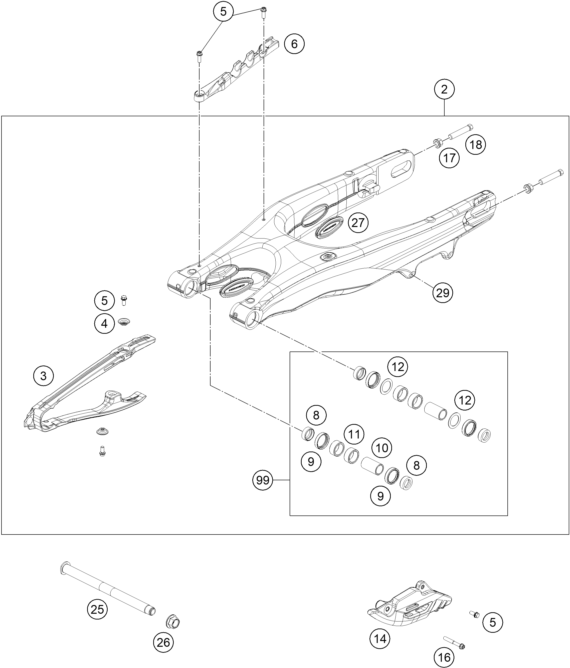 Sprängskiss: Swing Arm – KTM 250 XC-F 2026