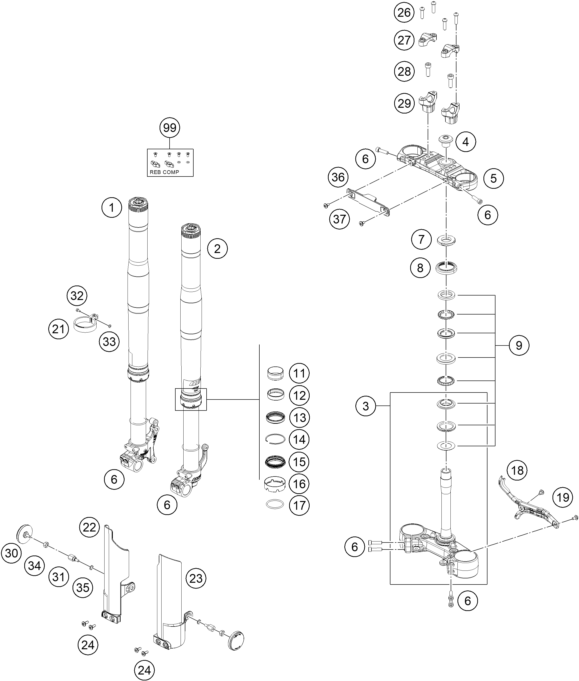 Sprängskiss: Front Fork, Triple Clamp – KTM 390 ENDURO R - B.D. 2026