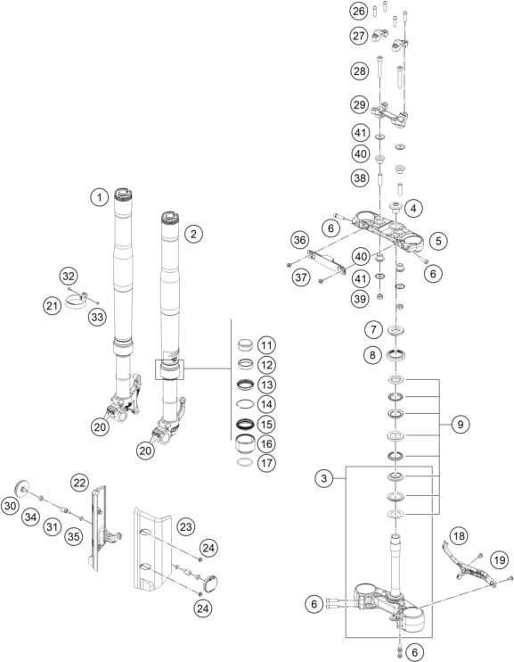 Sprängskiss: Front Fork, Triple Clamp – KTM 390 ADVENTURE X, white - B.D. 2026