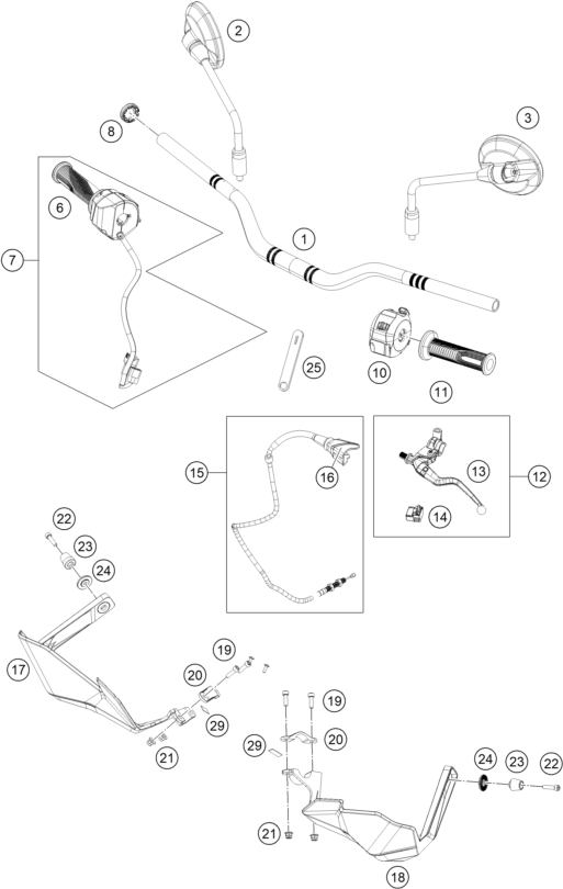 Sprängskiss: Handlebar, Controls – KTM 390 ADVENTURE X, white - B.D. 2026
