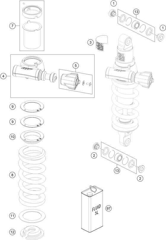 Sprängskiss: Shock Absorber Disassembled – KTM 790 ADVENTURE, orange - D.D. 2026