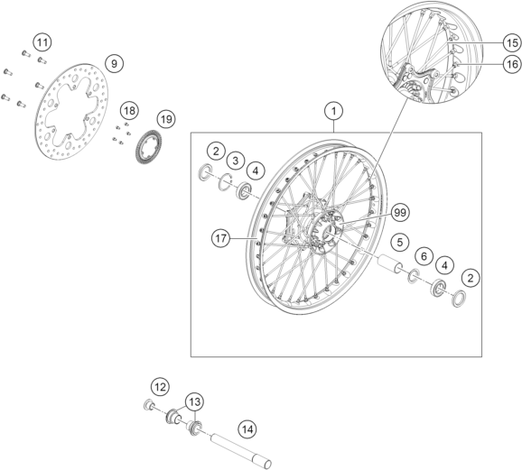 Sprängskiss: Front Wheel – KTM 390 ADVENTURE R - B.D. 2026