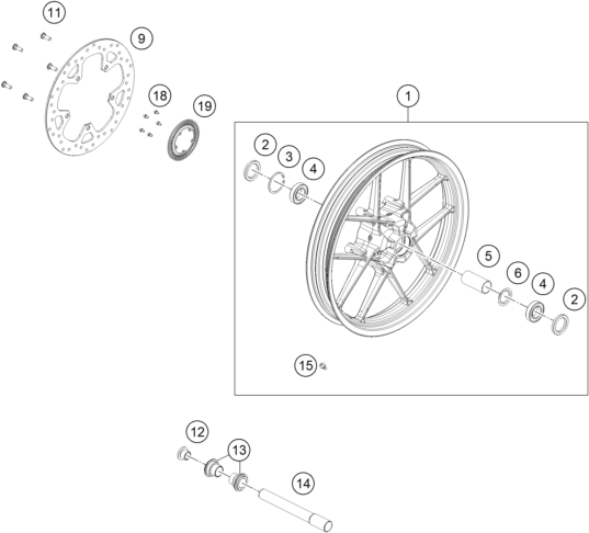 Sprängskiss: Front Wheel – KTM 390 ADVENTURE X, white - B.D. 2026