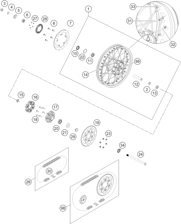 Sprängskiss: Rear Wheel – KTM 390 ADVENTURE R - B.D. 2026