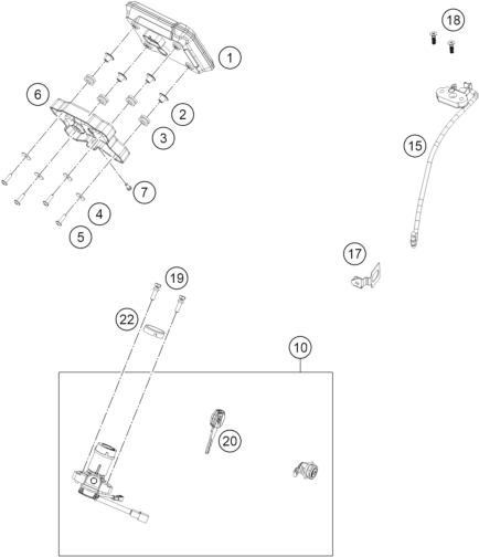 Sprängskiss: Instruments / Lock System – KTM 390 ADVENTURE X, white - B.D. 2026