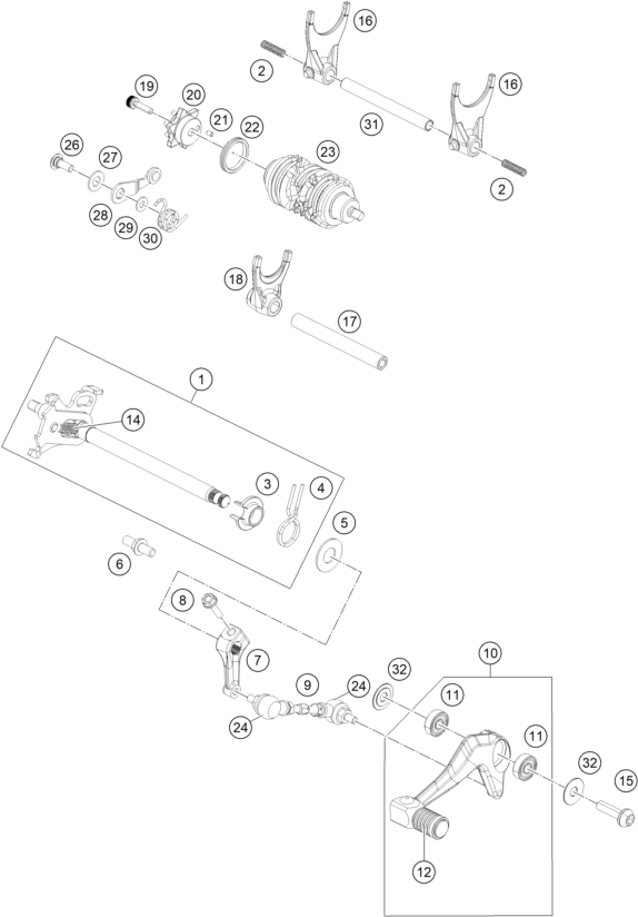 Sprängskiss: Shifting Mechanism – KTM 390 SMC R 2025
