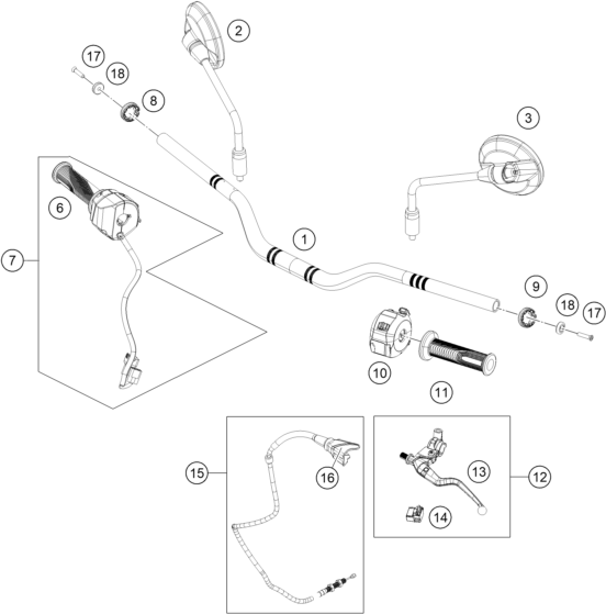 Sprängskiss: Handlebar, Controls – KTM 125 SMC R 2025