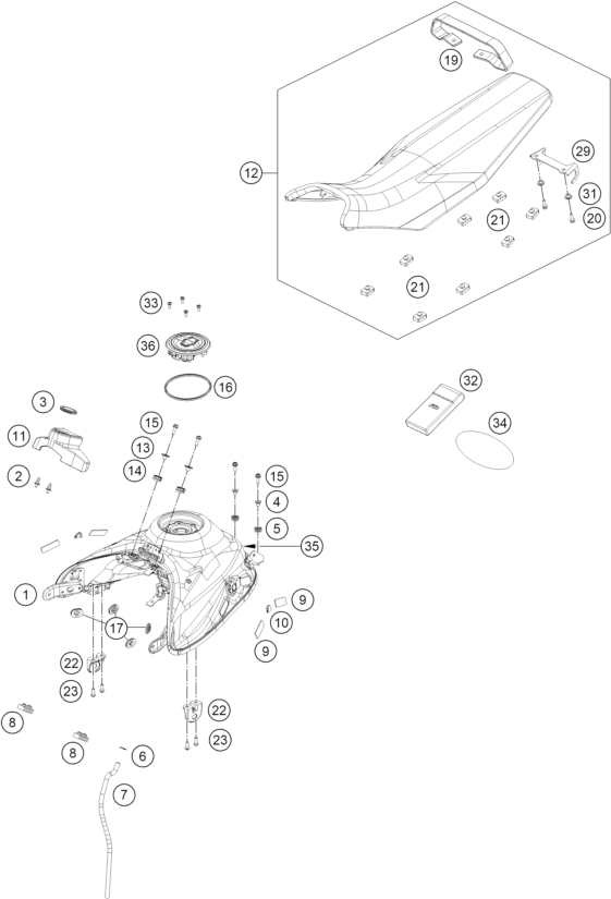 Sprängskiss: Tank, Seat – KTM 390 SMC R - B.D. 2026