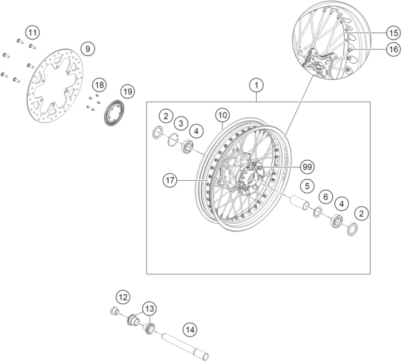 Sprängskiss: Front Wheel – KTM 390 SMC R - B.D. 2026