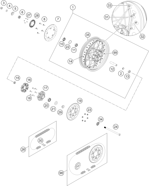 Sprängskiss: Rear Wheel – KTM 390 SMC R - B.D. 2026