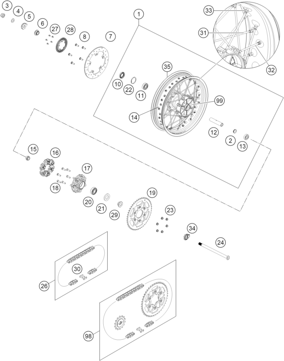 Sprängskiss: Rear Wheel – KTM 390 ENDURO R - B.D. 2026