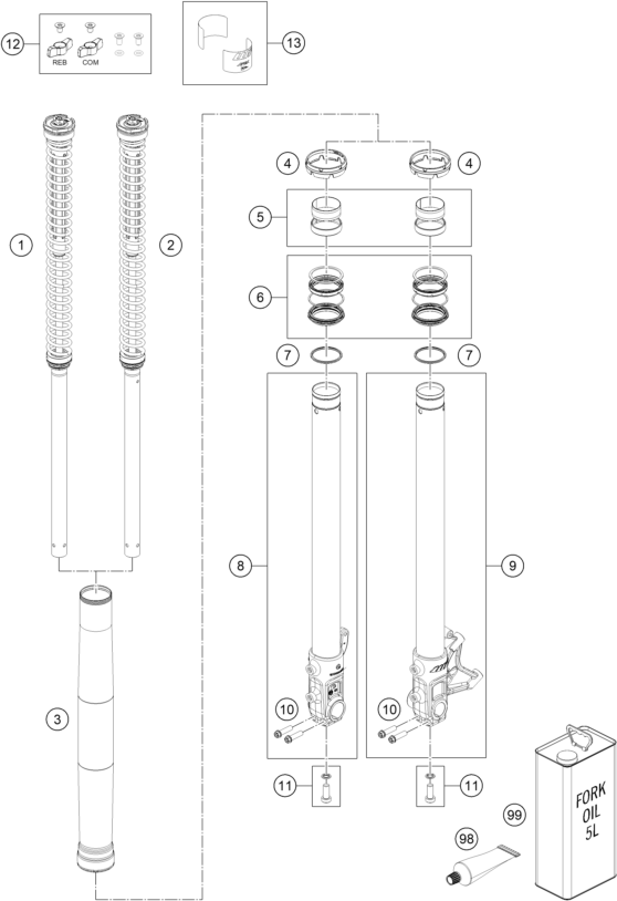 Sprängskiss: Front Fork Disassembled – KTM 690 SMC R 2 2026
