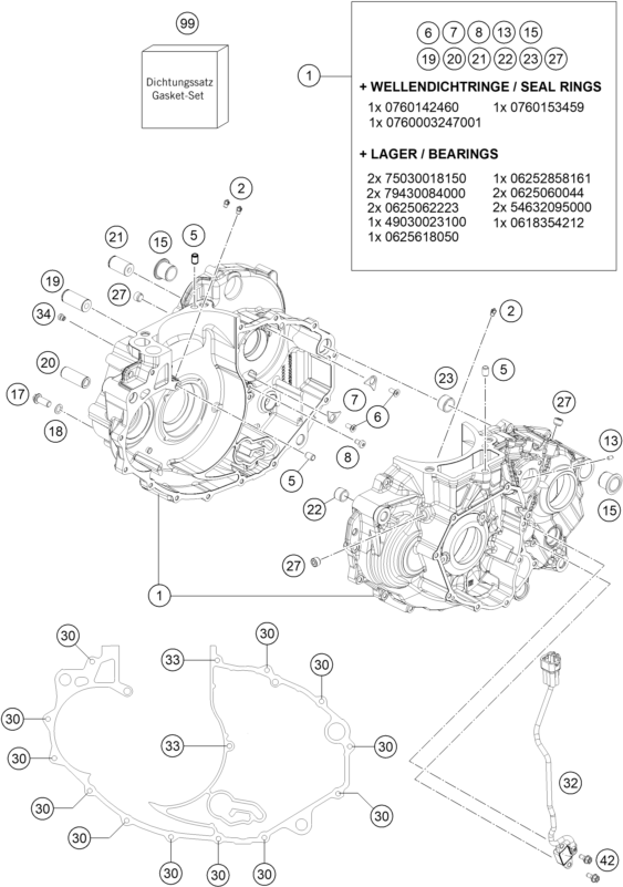 Sprängskiss: Engine Case – KTM 690 SMC R 2 2026