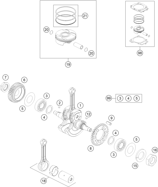 Sprängskiss: Crankshaft, Piston – KTM 690 SMC R 2 2026