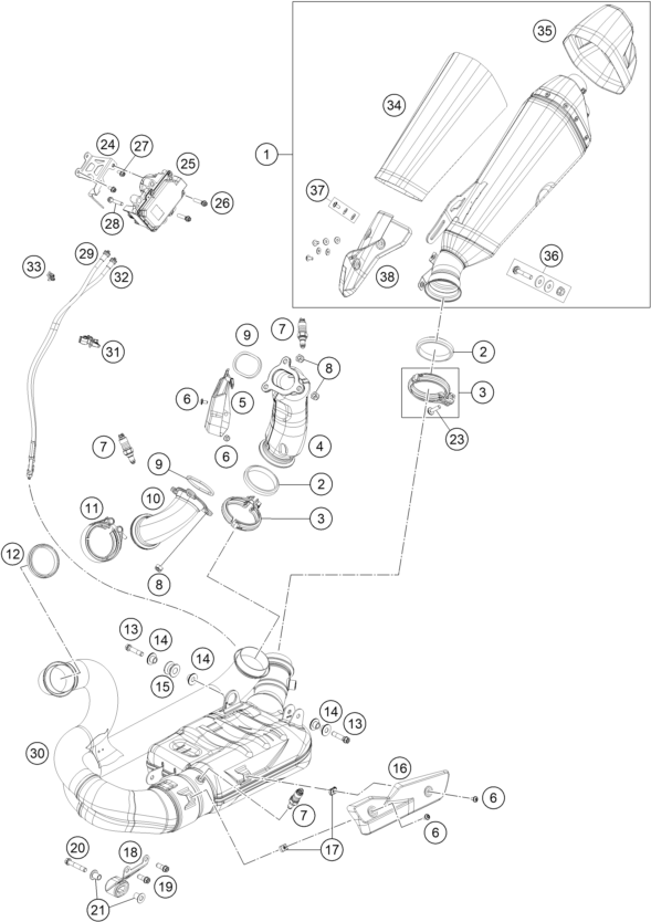 Sprängskiss: Exhaust System – KTM 1390 SUPER DUKE RR 2026