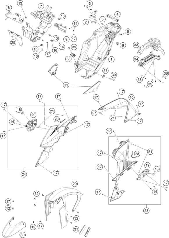 Sprängskiss: Mask, Fenders – KTM 1390 SUPER DUKE R, black, Display 2025