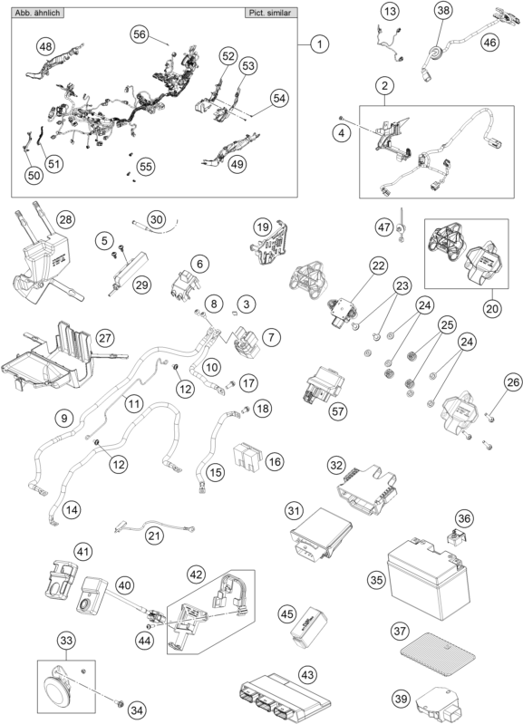 Sprängskiss: Wiring Harness – KTM 1390 SUPER DUKE R, black, Display 2025