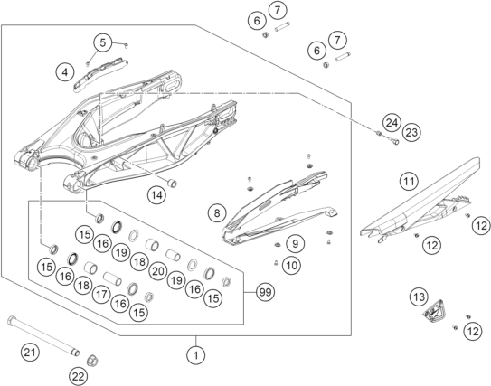 Sprängskiss: Swing Arm – KTM 1390 SUPER ADVENTURE S EVO, orange 2027