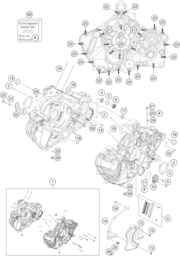 Sprängskiss: Engine Case – KTM 1390 SUPER ADVENTURE S EVO, orange 2027