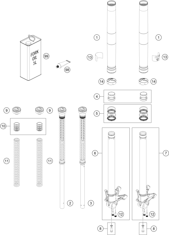 Sprängskiss: Front Fork Disassembled – KTM 790 DUKE, black - D.D. 2026