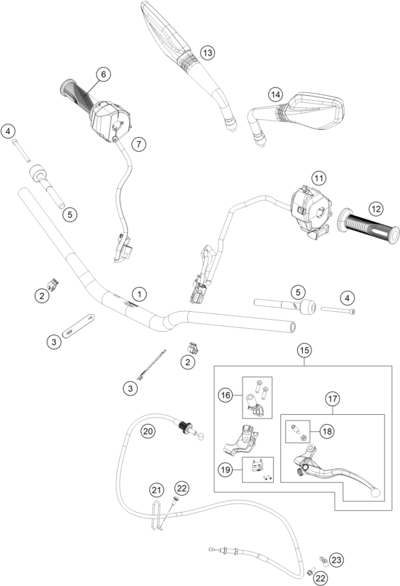 Sprängskiss: Handlebar, Controls – KTM 790 DUKE, black - D.D. 2026