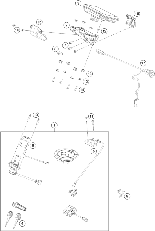 Sprängskiss: Instruments / Lock System – KTM 790 DUKE, black - D.D. 2026