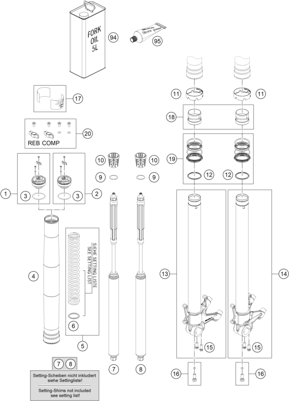 Sprängskiss: Front Fork Disassembled – KTM 990 RC R, black 2026