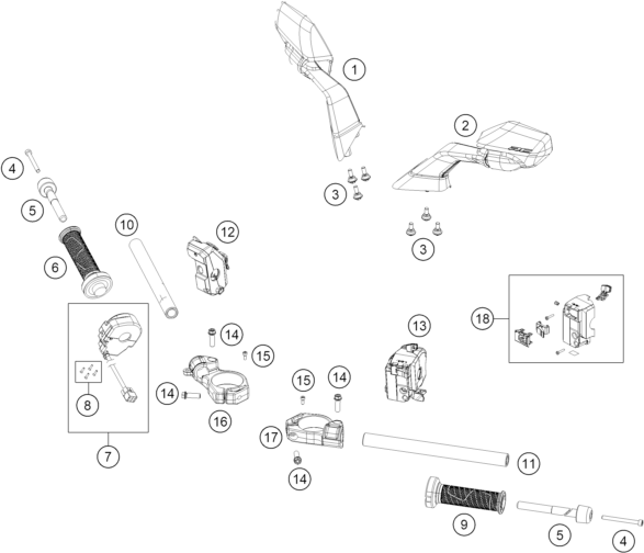 Sprängskiss: Handlebar, Controls – KTM 990 RC R, black 2026