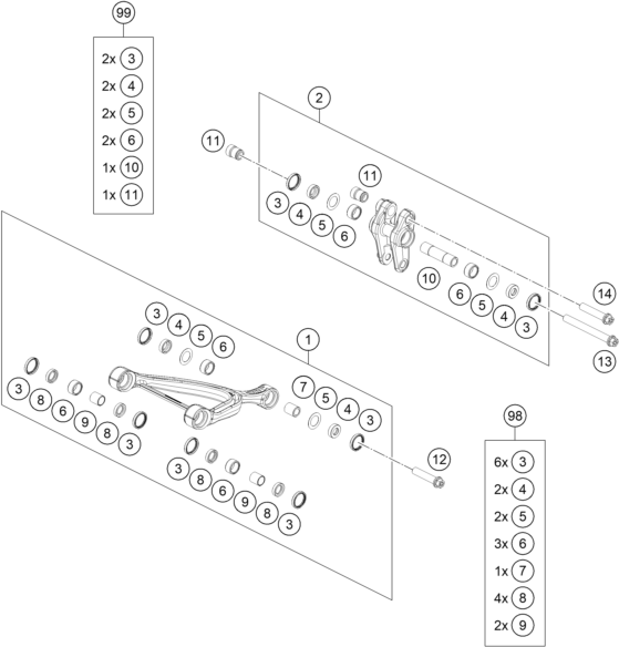 Sprängskiss: Pro Lever Linking – KTM 990 RC R, black 2026