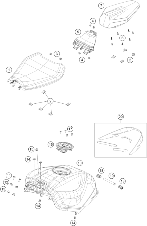 Sprängskiss: Tank, Seat – KTM 990 RC R, black 2026